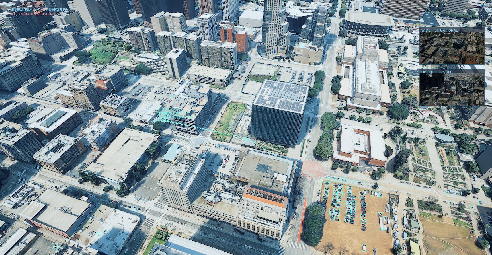 Dense city scene with dozens of live vehicle detections